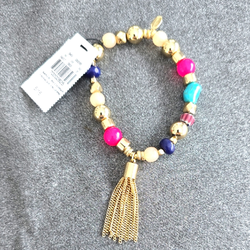 🆕️ Express Gold & Pink Beaded Bracelet with Tassel